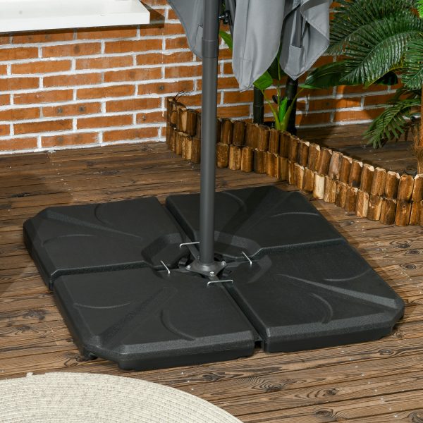 Outsunny Set of 4 Banana Parasol Base Stand Water or Sand Filled Weights, Black - Image 2