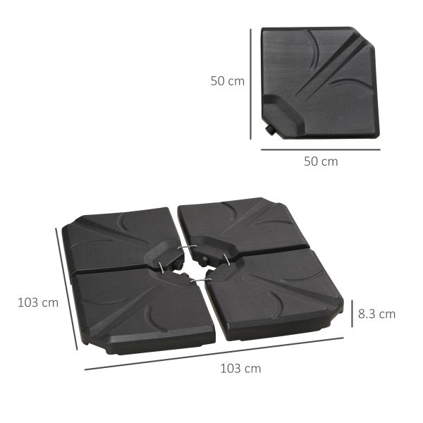 Outsunny Set of 4 Banana Parasol Base Stand Water or Sand Filled Weights, Black - Image 3