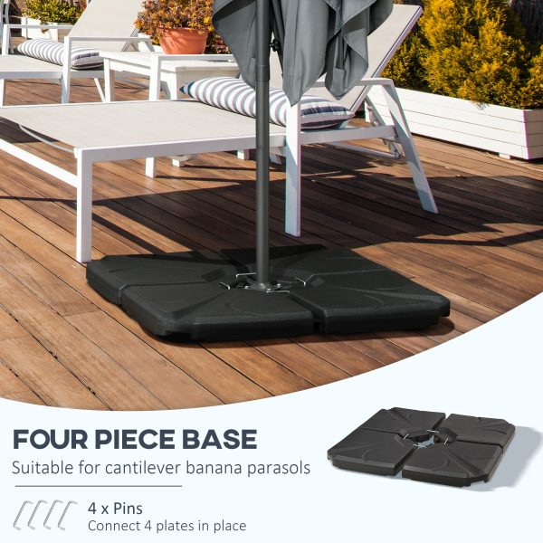 Outsunny Set of 4 Banana Parasol Base Stand Water or Sand Filled Weights, Black - Image 4
