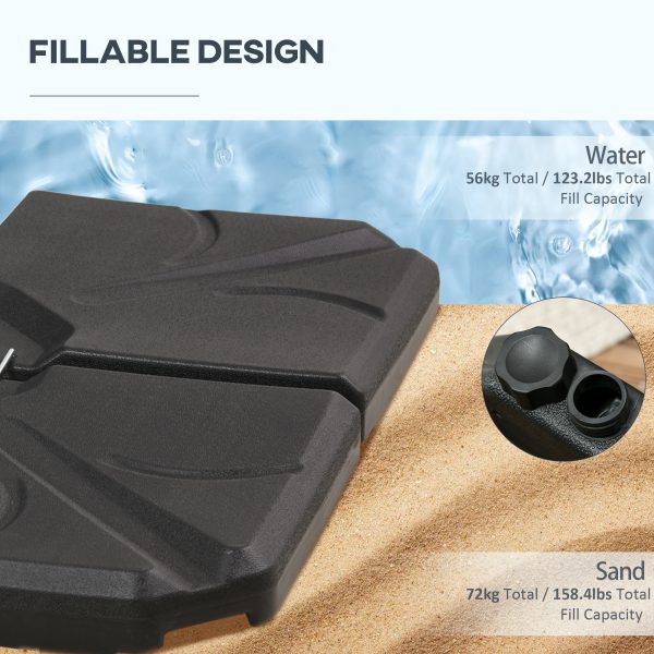 Outsunny Set of 4 Banana Parasol Base Stand Water or Sand Filled Weights, Black - Image 5