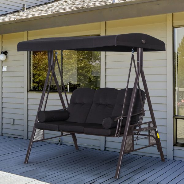 Outsunny 3 Seater Garden Swing Chair Patio Swing Bench w/ Cup Trays Black - Image 2