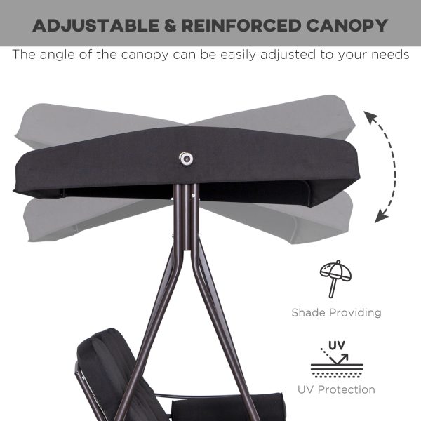 Outsunny 3 Seater Garden Swing Chair Patio Swing Bench w/ Cup Trays Black - Image 4
