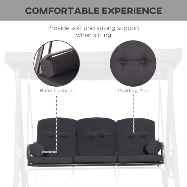 Outsunny 3 Seater Garden Swing Chair Patio Swing Bench w/ Cup Trays Black - Image 6