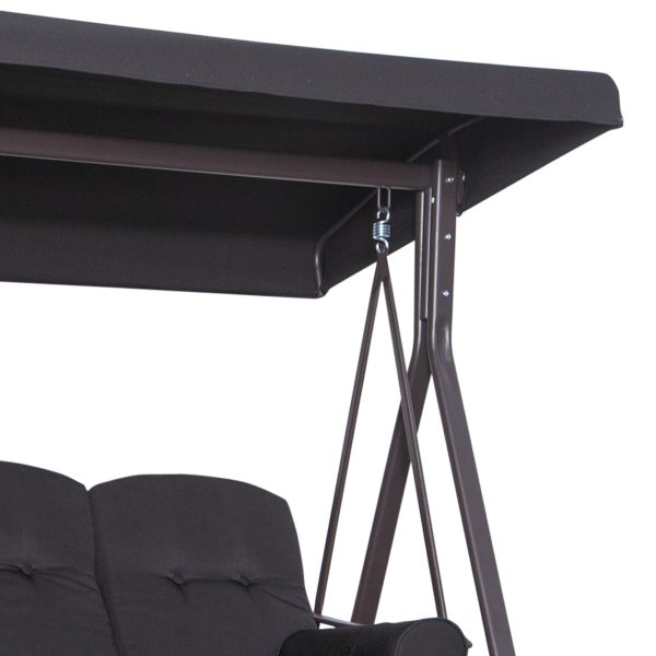 Outsunny 3 Seater Garden Swing Chair Patio Swing Bench w/ Cup Trays Black - Image 8