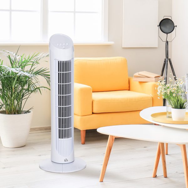 HOMCOM 30" Tower Fan Noise Reduction Wind 3-Level Cool ABS Indoor White - Image 7