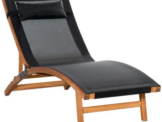 Outsunny Ergonomic Outdoor Chaise w/ Adjustable Back and Pillow for Garden Black