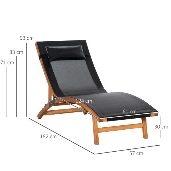 Outsunny Ergonomic Outdoor Chaise w/ Adjustable Back and Pillow for Garden Black - Image 3