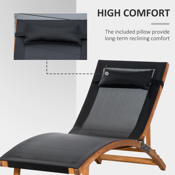 Outsunny Ergonomic Outdoor Chaise w/ Adjustable Back and Pillow for Garden Black - Image 4