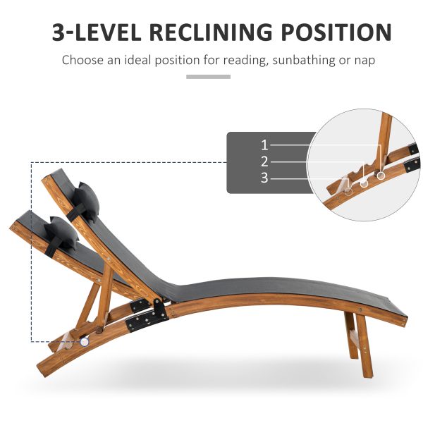 Outsunny Ergonomic Outdoor Chaise w/ Adjustable Back and Pillow for Garden Black - Image 6