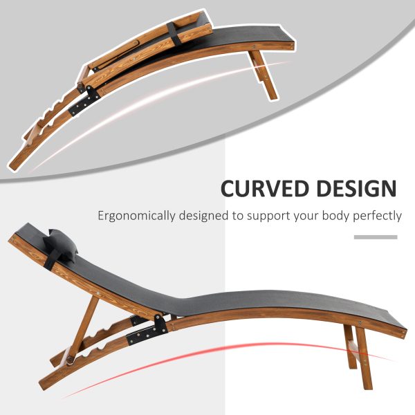 Outsunny Ergonomic Outdoor Chaise w/ Adjustable Back and Pillow for Garden Black - Image 7