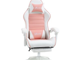 Vinsetto Racing Style Gaming Chair with Footrest Removable Rabbit Ears, Pink