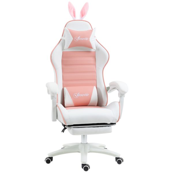 Vinsetto Racing Style Gaming Chair with Footrest Removable Rabbit Ears, Pink