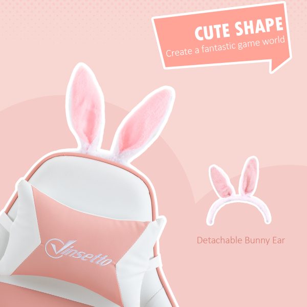 Vinsetto Racing Style Gaming Chair with Footrest Removable Rabbit Ears, Pink - Image 4