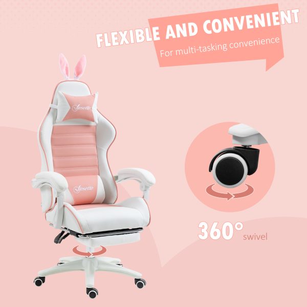 Vinsetto Racing Style Gaming Chair with Footrest Removable Rabbit Ears, Pink - Image 7
