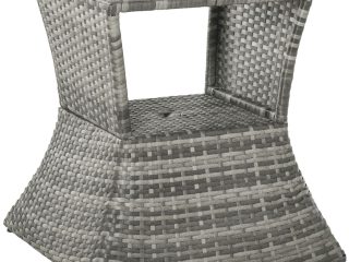 Outsunny Rattan Wicker Tea Coffee Table w/ Umbrella Hole and Storage Space Grey