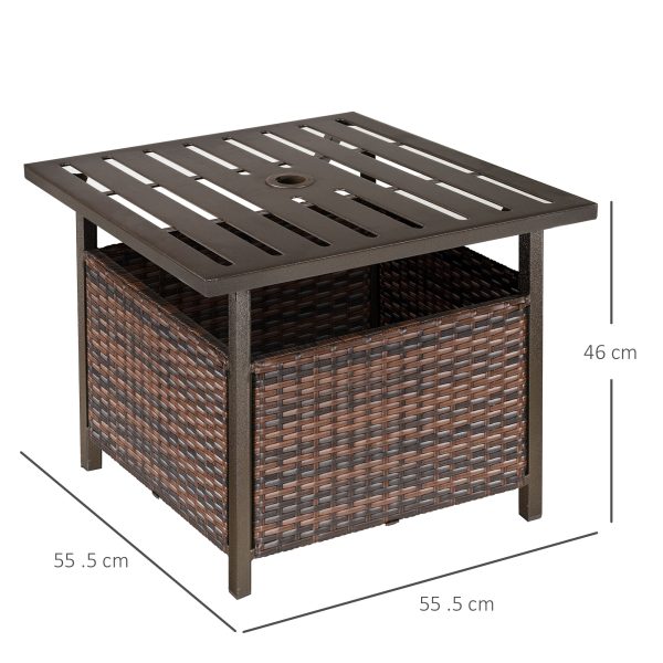 Outsunny Outdoor Rattan Coffee Table w/ Umbrella Hole Fit for Garden Backyard - Image 3