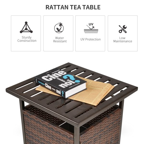 Outsunny Outdoor Rattan Coffee Table w/ Umbrella Hole Fit for Garden Backyard - Image 4