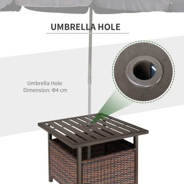 Outsunny Outdoor Rattan Coffee Table w/ Umbrella Hole Fit for Garden Backyard - Image 7