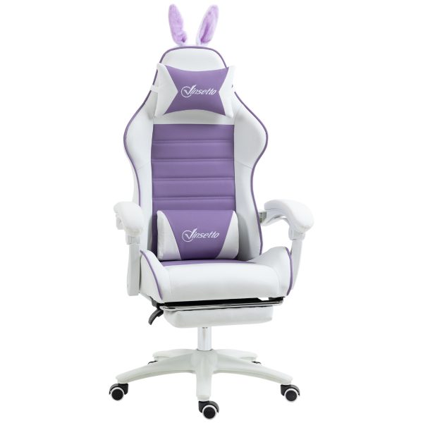 Vinsetto Racing Style Gaming Chair with Footrest Removable Rabbit Ears, Purple