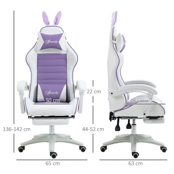 Vinsetto Racing Style Gaming Chair with Footrest Removable Rabbit Ears, Purple - Image 3