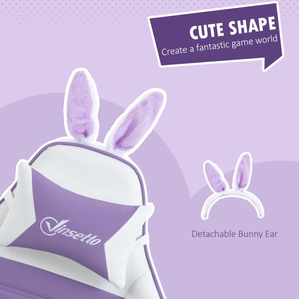 Vinsetto Racing Style Gaming Chair with Footrest Removable Rabbit Ears, Purple - Image 4