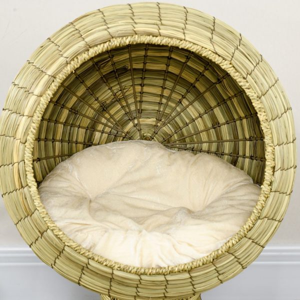 PawHut Raised Cat House, Natural Mat Grass Cat Bed w/ Stand Cushion, 41x 69 cm - Image 8