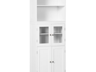HOMCOM Kitchen Cupboard Storage Cabinet Adjustable Shelves, Glass Doors, White