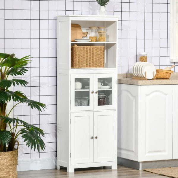 HOMCOM Kitchen Cupboard Storage Cabinet Adjustable Shelves, Glass Doors, White - Image 2