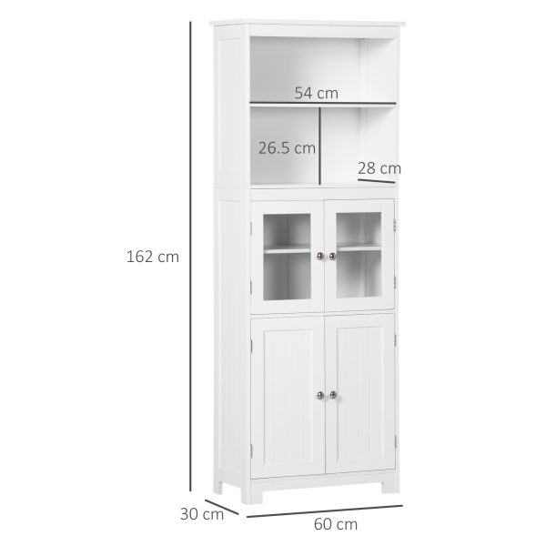 HOMCOM Kitchen Cupboard Storage Cabinet Adjustable Shelves, Glass Doors, White - Image 3