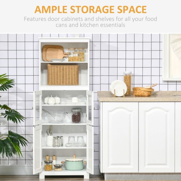 HOMCOM Kitchen Cupboard Storage Cabinet Adjustable Shelves, Glass Doors, White - Image 5