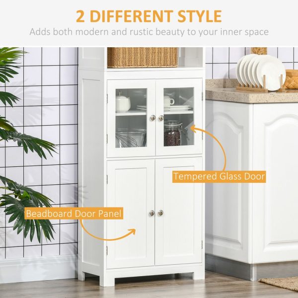 HOMCOM Kitchen Cupboard Storage Cabinet Adjustable Shelves, Glass Doors, White - Image 6