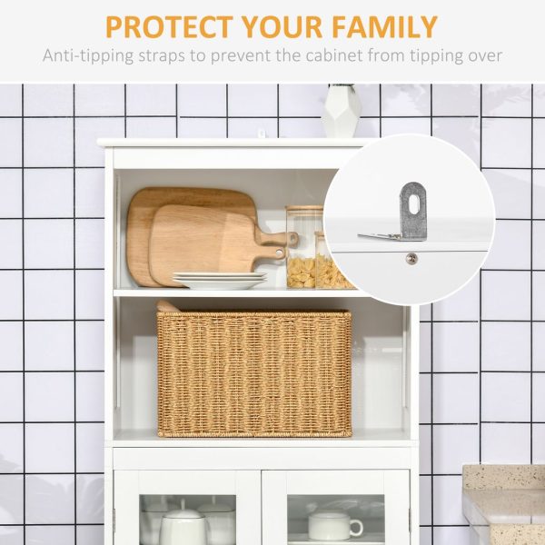 HOMCOM Kitchen Cupboard Storage Cabinet Adjustable Shelves, Glass Doors, White - Image 8