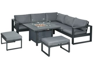 Outsunny 6-Piece Garden Furniture Set with Firepit Table Outdoor Sofa Aluminium