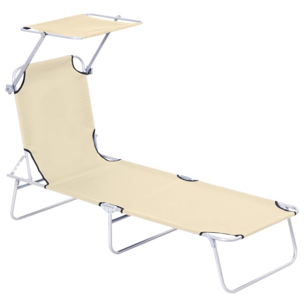 Outsunny Folding Chair Sun Lounger w/ Sunshade Garden Recliner Hammock Beige