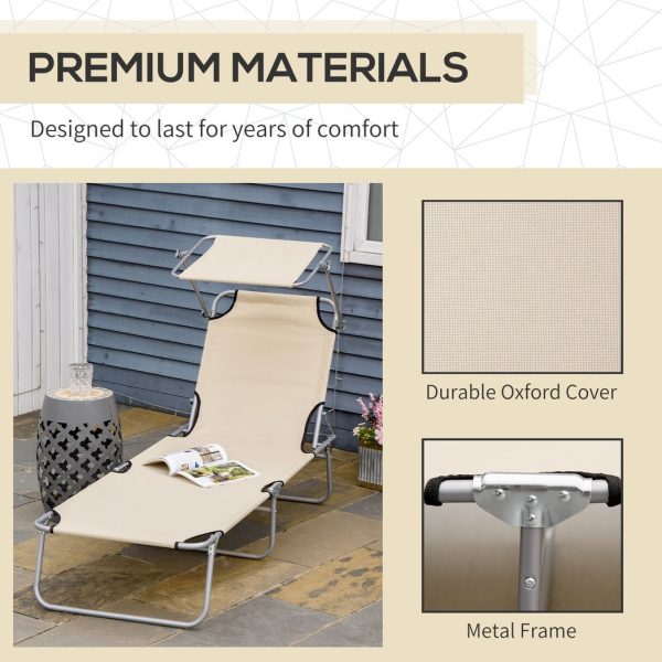 Outsunny Folding Chair Sun Lounger w/ Sunshade Garden Recliner Hammock Beige - Image 7