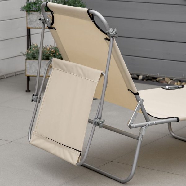 Outsunny Folding Chair Sun Lounger w/ Sunshade Garden Recliner Hammock Beige - Image 8