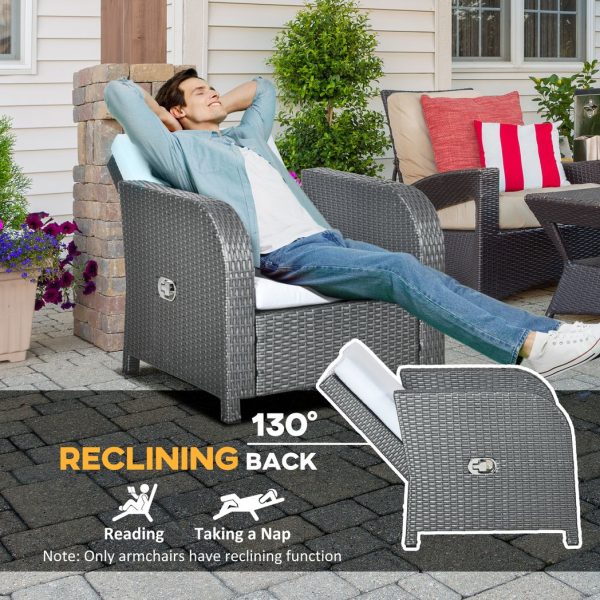 Outsunny 6 Piece Rattan Garden Furniture Set with Sofa, Glass Table, Grey - Image 5