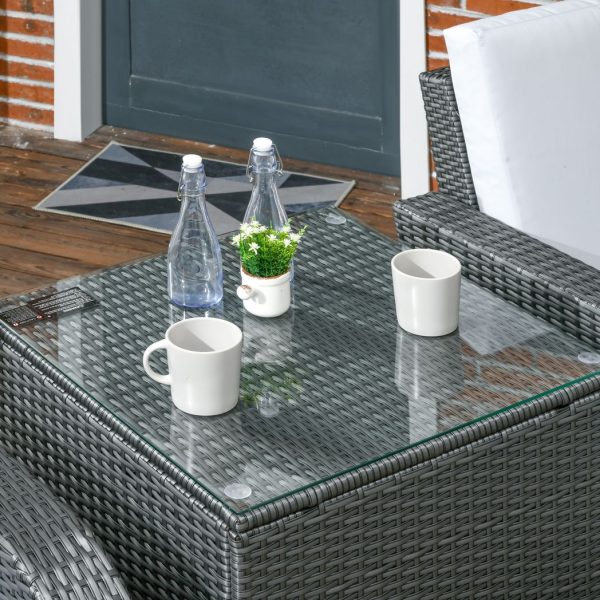 Outsunny 6 Piece Rattan Garden Furniture Set with Sofa, Glass Table, Grey - Image 8