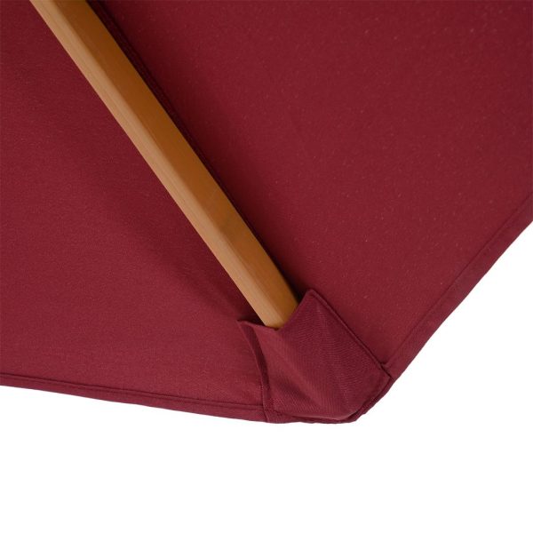 Outsunny 3m Fir Wooden Garden Parasol Sun Shade Outdoor Umbrella Canopy Wine Red - Image 8