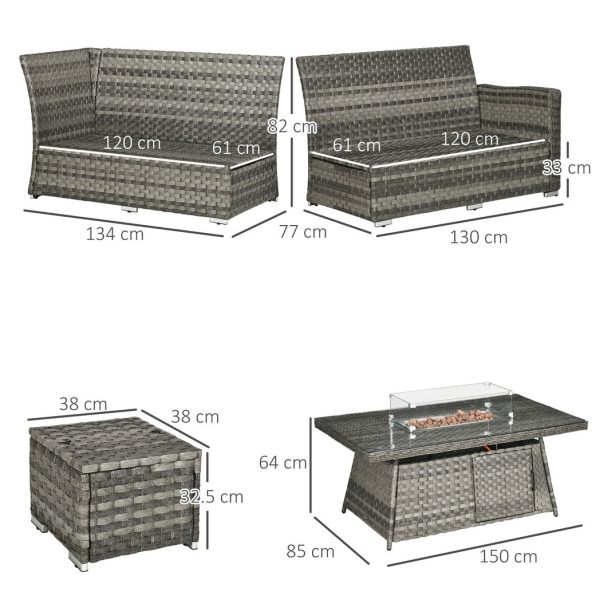 Outsunny 7 Pieces Rattan Garden Furniture Set w/ 50,000 BTU Gas Fire Pit Table - Image 3