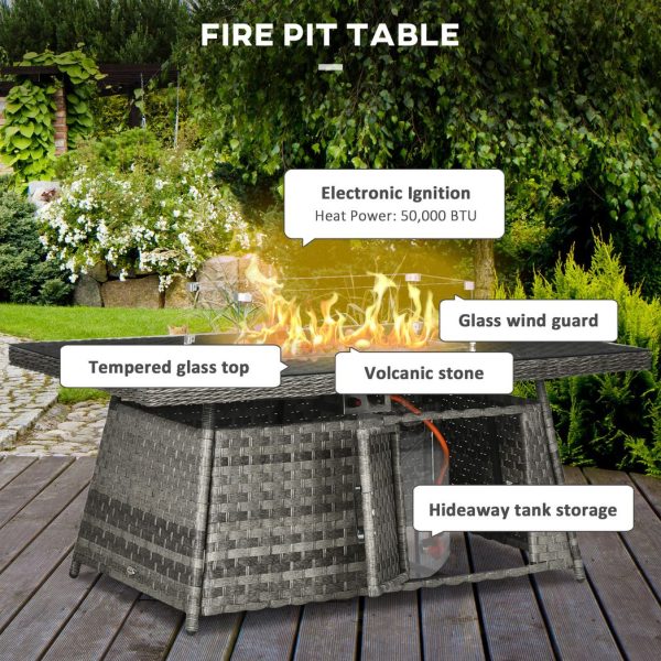Outsunny 7 Pieces Rattan Garden Furniture Set w/ 50,000 BTU Gas Fire Pit Table - Image 6