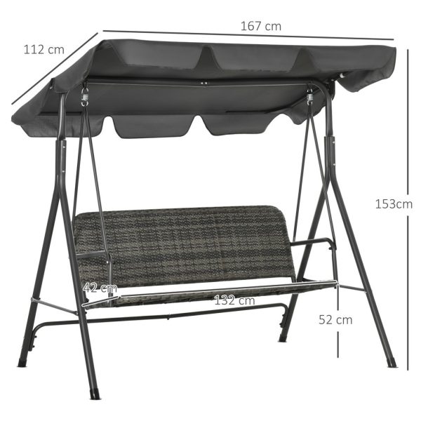 Outsunny 3-person Rattan Swing Chair, Hanging Bench w/ Stand, Adjustable Canopy - Image 3