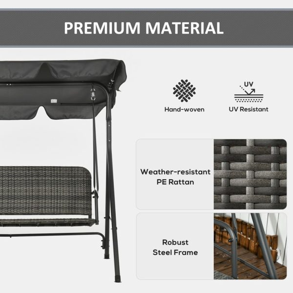Outsunny 3-person Rattan Swing Chair, Hanging Bench w/ Stand, Adjustable Canopy - Image 4