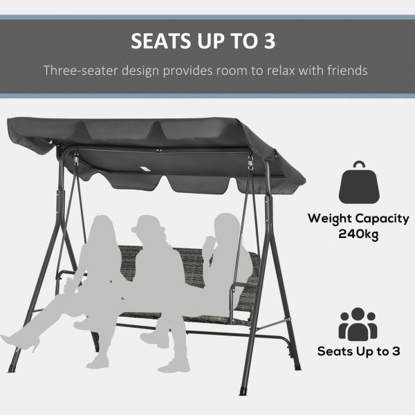 Outsunny 3-person Rattan Swing Chair, Hanging Bench w/ Stand, Adjustable Canopy - Image 5