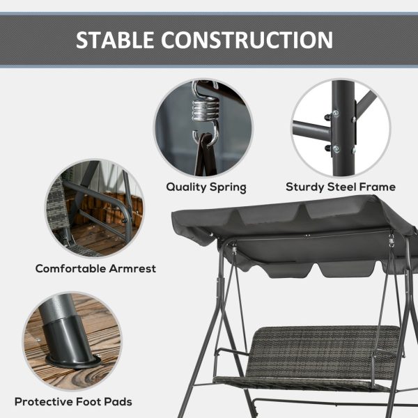 Outsunny 3-person Rattan Swing Chair, Hanging Bench w/ Stand, Adjustable Canopy - Image 7