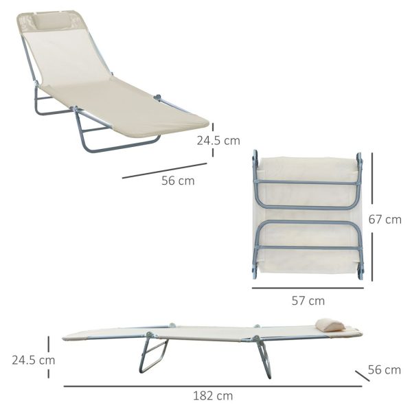 Outsunny Adjustable Sun Bed Garden Lounger Recliner Relaxing Camping Beige - Image 3