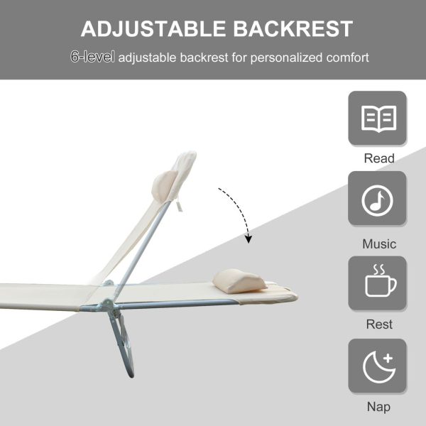 Outsunny Adjustable Sun Bed Garden Lounger Recliner Relaxing Camping Beige - Image 4
