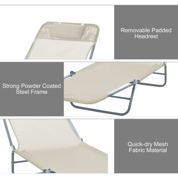Outsunny Adjustable Sun Bed Garden Lounger Recliner Relaxing Camping Beige - Image 5