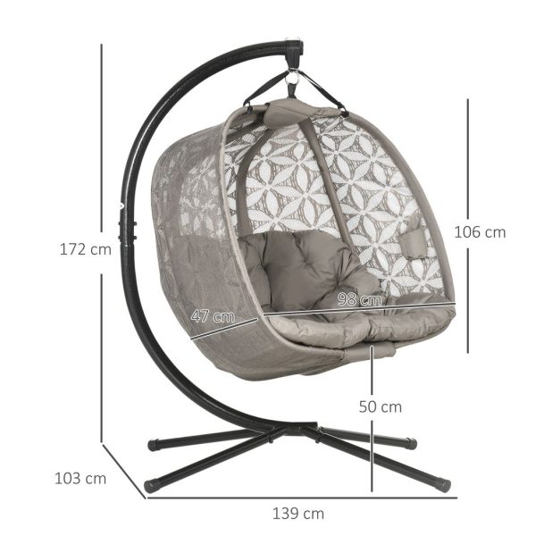 Outsunny Double Hanging Swing Chair  w/ Stand & Cup Holders, Brown - Image 3