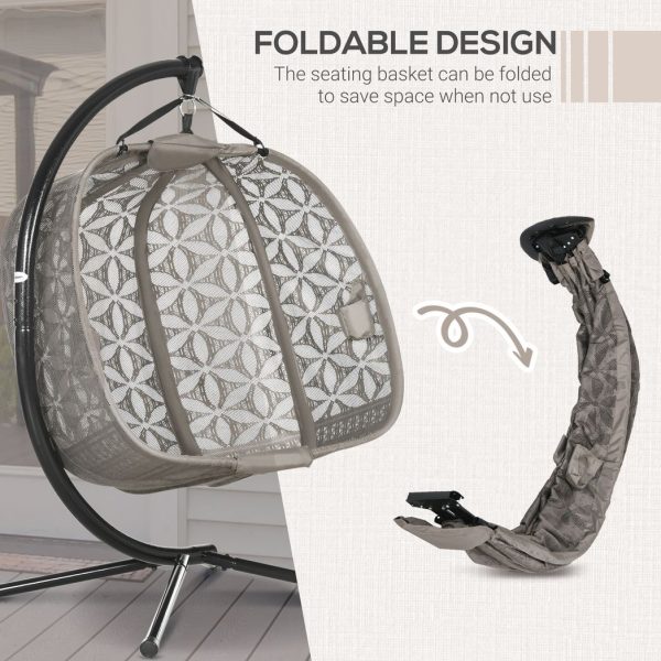 Outsunny Double Hanging Swing Chair  w/ Stand & Cup Holders, Brown - Image 5